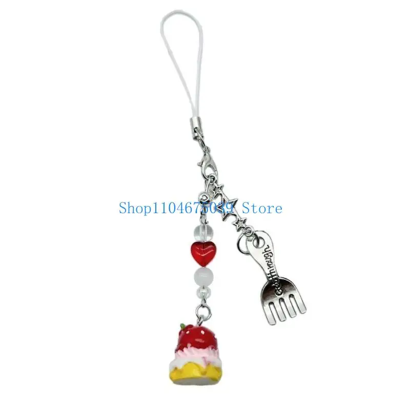 5asd Small Dessert Fork Pendant Phone Charm Hangings Rope Sweet Phone Chain Strap Bag Decoration Lanyard Keychain Accessory