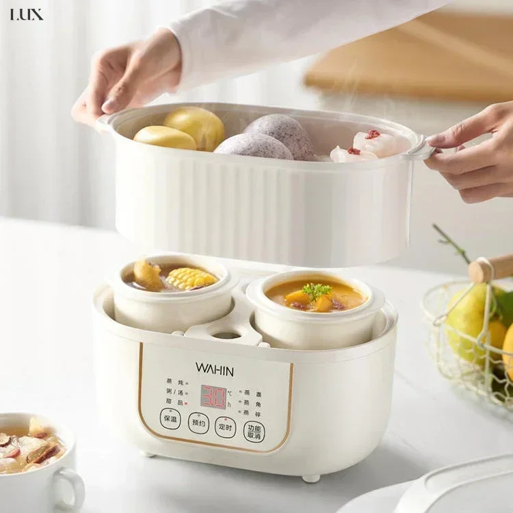 Electric Stew Pot. Double pot. Water stew. Multifunctional. Household steamer & soup maker. Automatic. Ceramic.