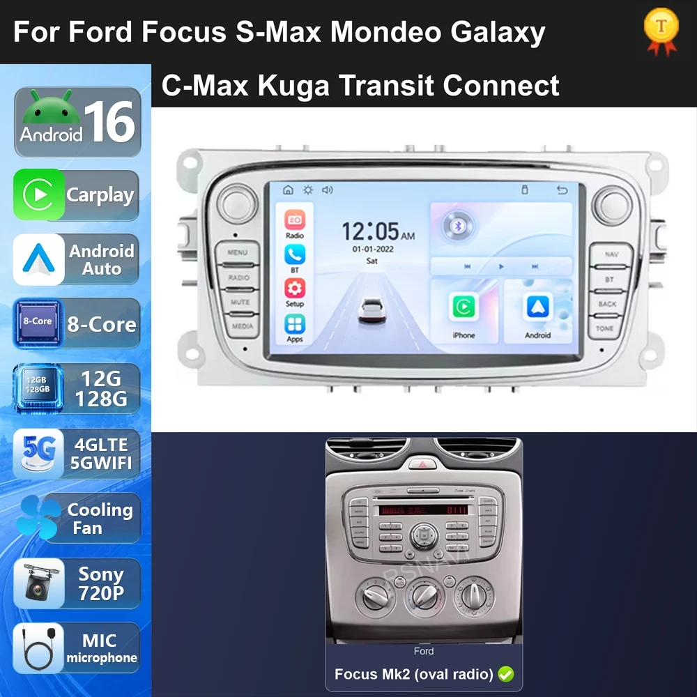 Car Radio Android 16 For Ford Focus S-Max Mondeo Galaxy C-Max Kuga 2006-2012 carplay auto dsp bt 4g