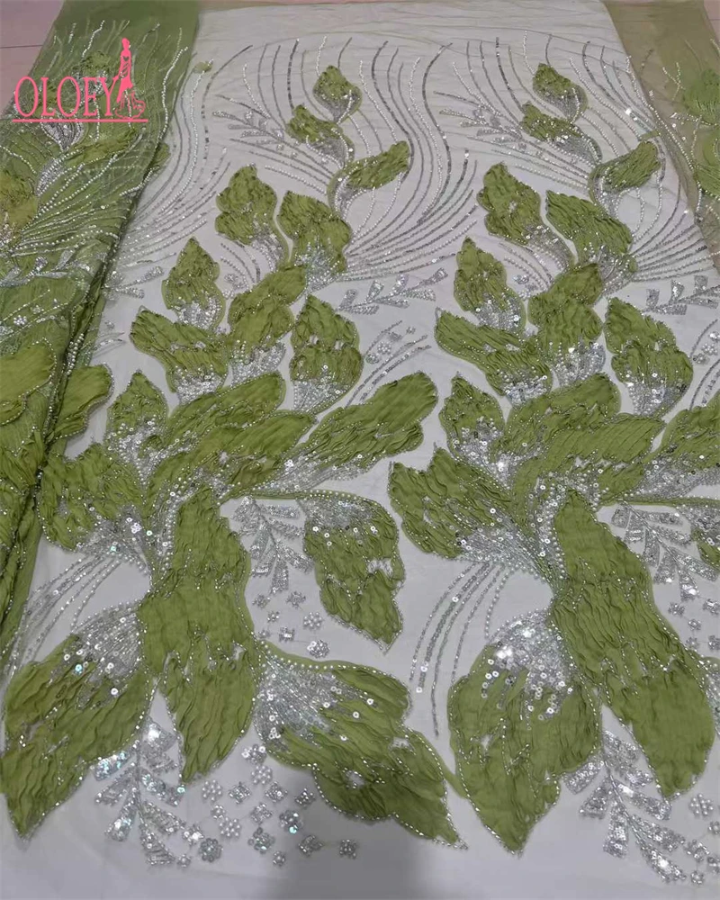 OLOEY-tela de encaje africano con lentejuelas para novio, cuentas 3D bordadas de alta calidad, tul francés para boda nigeriana