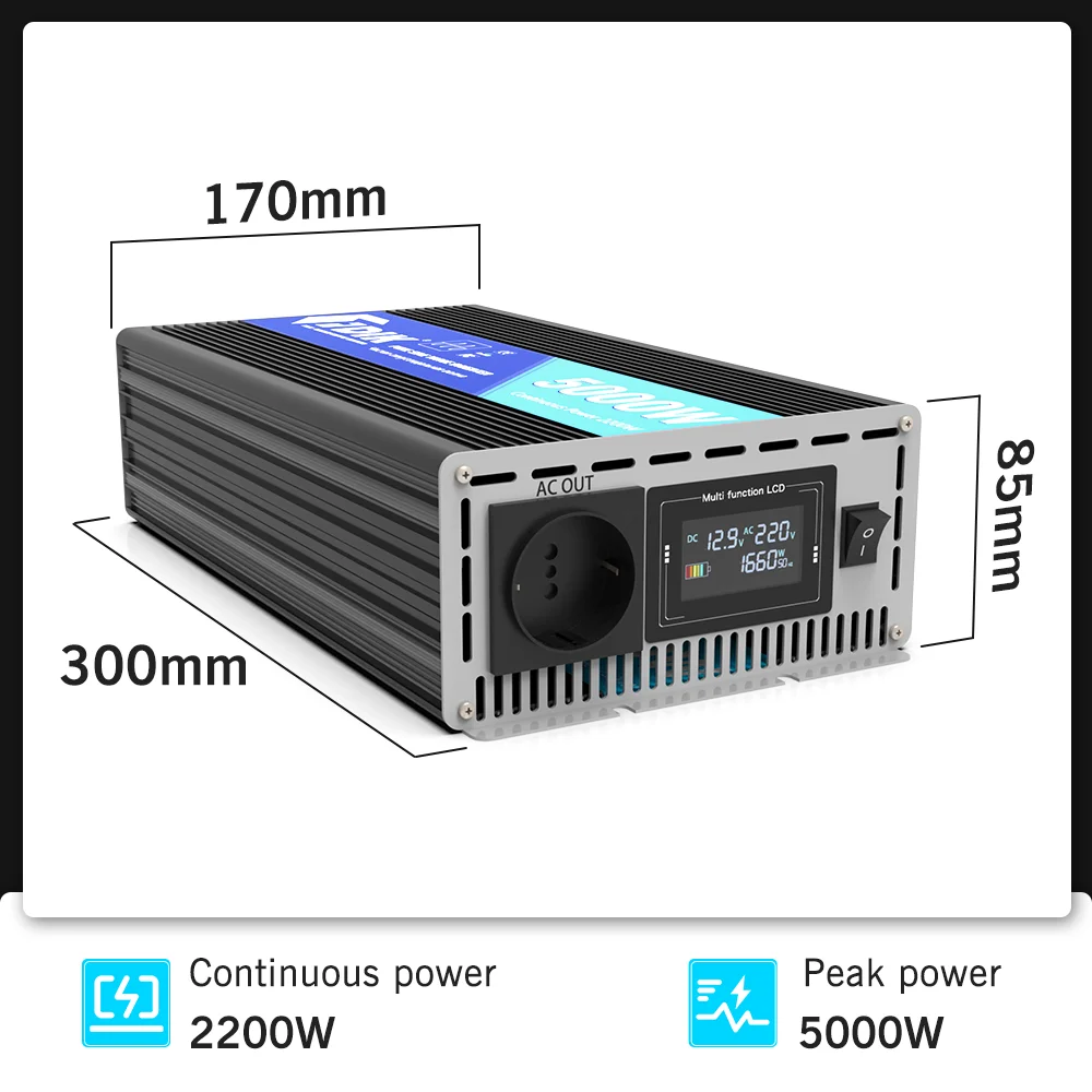 FDIK العاكس 12 فولت 220 فولت موجة جيبية نقية العاكس 24 فولت 5000 واط مع شاشة ملونة عرض محول الطاقة الشمسية ل RV والتخييم #5