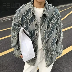 FEWQ Men Denim Jacket Spring Autumn New American Trendy Loose Niche High Street 2024 Contrast Color Male Tops 24E2021