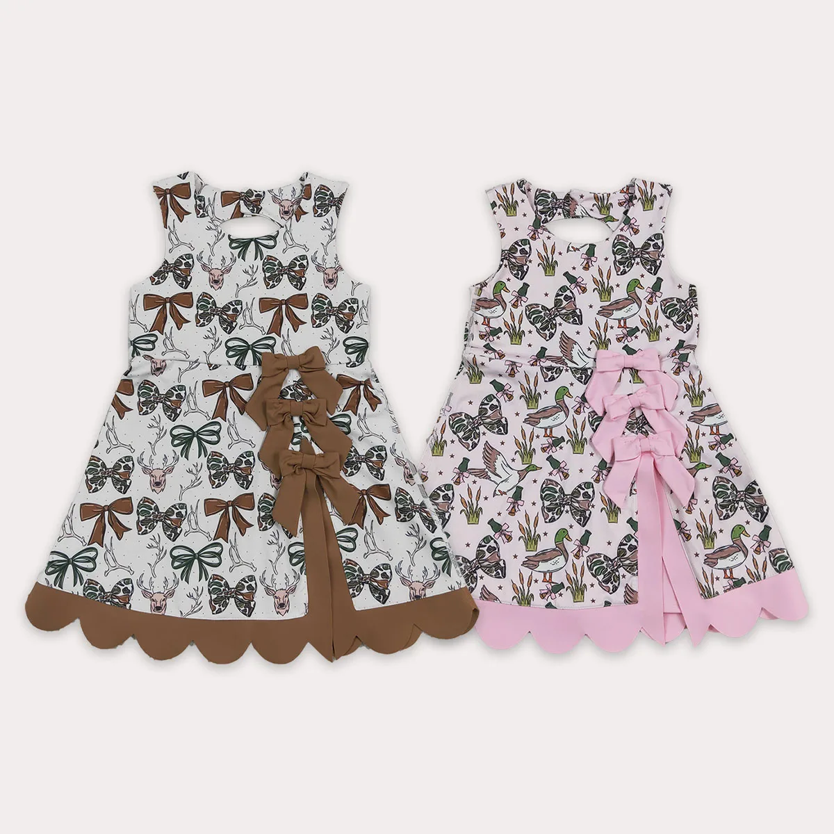 Kids Dress Baby Girl Camo Bows Ducks Hunting Yoga Active Shorts Bow Scallop Dresses Toddler Boutique Children Clothing Wholesale