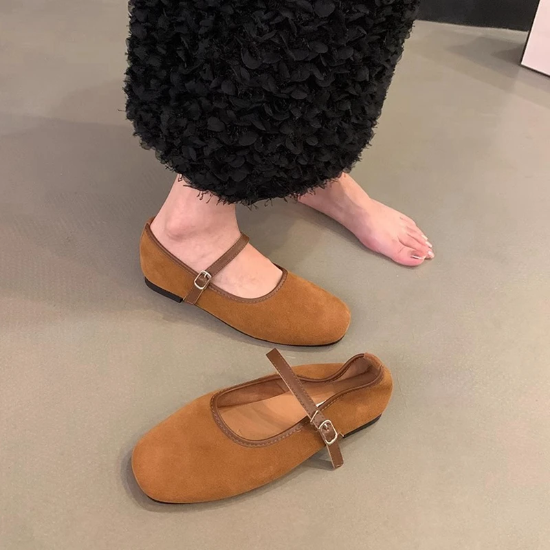 SUOJIALUN-zapatos planos de punta redonda para mujer, calzado informal, Mary Jane, suela suave, para exteriores, Otoño, 2024