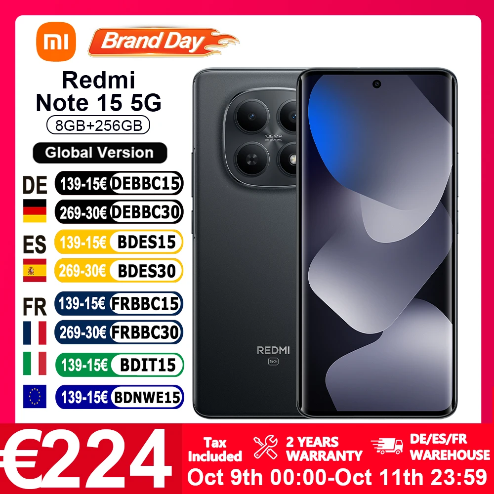 Globale Version Xiaomi Redmi Note 15 5G Smartphone 5G 6,77' FHD Snapdragon ®   6 Gen 3 108MP IP66 5520mAh Akku 45W Laden NFC Xiaomi