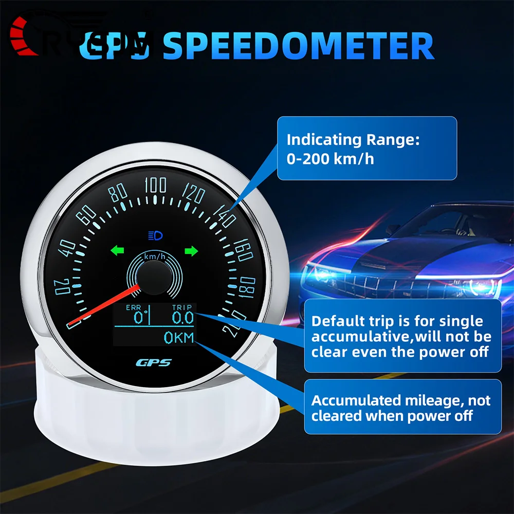 

7-цветная подсветка, 85 мм, цифровой автомобильный датчик, GPS-спидометр, водонепроницаемый 0-160 кмч, 0-200 кмч, с GPS-антенной для морской лодки, 12 В, 24 В