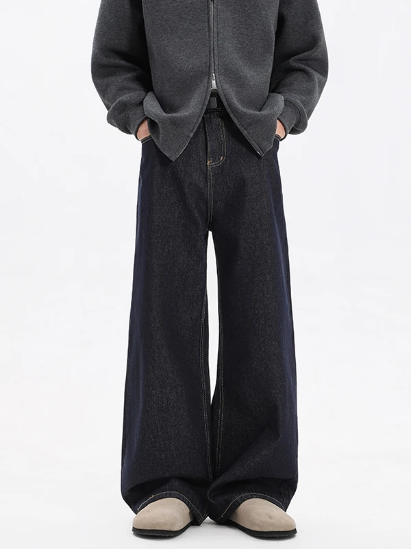 

American Style Loose Wide Leg Men's Jeans Spring Autumn Trendy Straight Knife Washed Heavy Duty Floor Length Casual Trousers