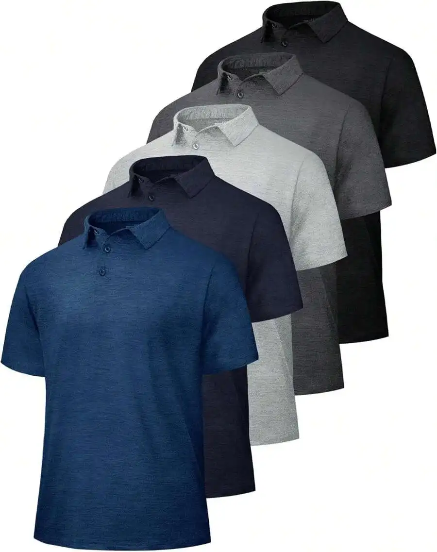 Paquete de 5 Camisetas Deportivas de Secado Rápido para Hombre, Camisetas de Manga Corta para Golf, Trabajo y Atletismo