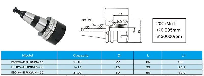 ISO30 ER32 45L Balance Collet Lathe Chuck G2.5 30000RPM CNC Tool Holder Stainless Steel With Pull Stud Milling Lathe Accessories