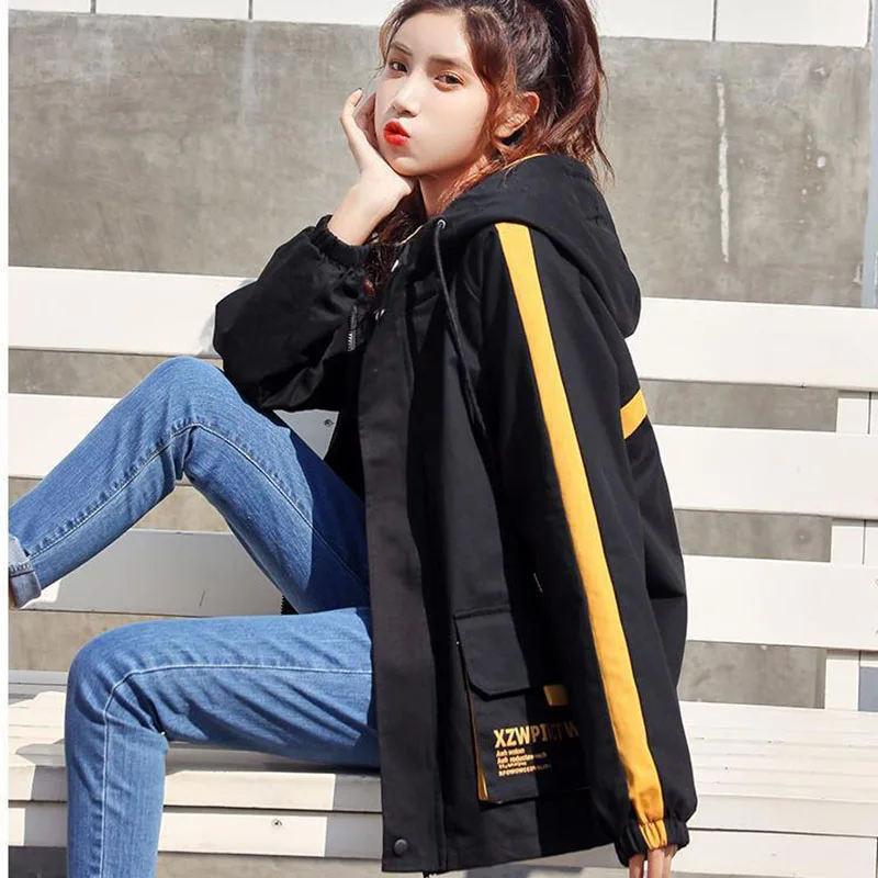 2025 New Women's Spring and Autumn Jacket Korean Style Loose Student Versatile Sports Top Zipper Fashion Hooded Warm and Elegant