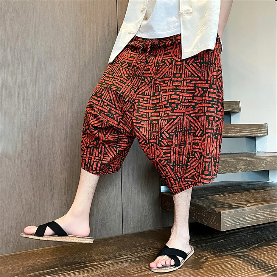 Large Size Harem Shorts Mens Summer Thin Fashion Casual Trousers Men Harajuku Japan Style Baggy Calf Length Pants Male