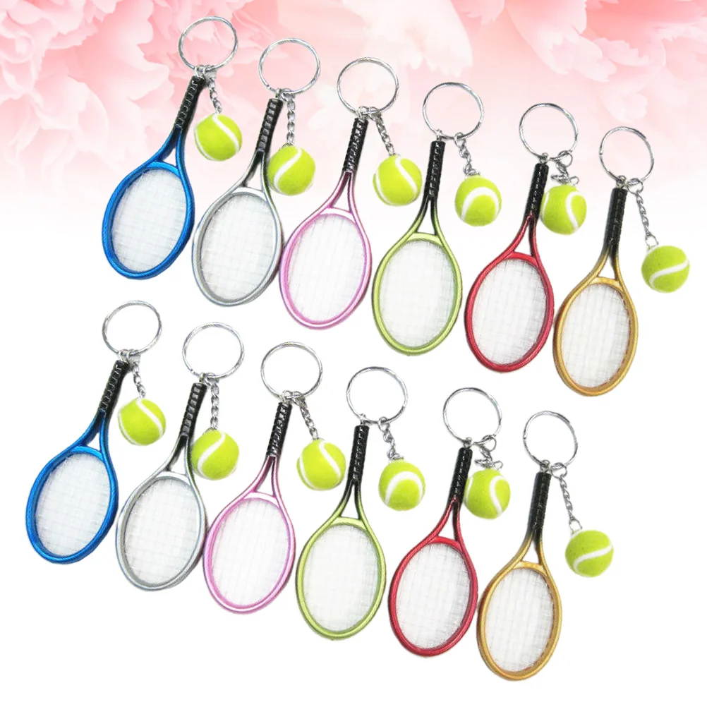 6 Pcs Key Rings Tennis and Racket Keyring PVC Gift Keychains Bags Theme Pendant