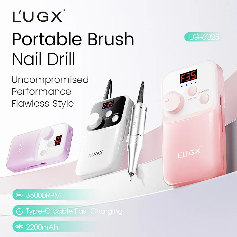 LUGX معدات الأظافر شعار مخصص 35000 دورة في الدقيقة أكريليك احترافي لاسلكي قابل لإعادة الشحن مثقاب أظافر محمول #3