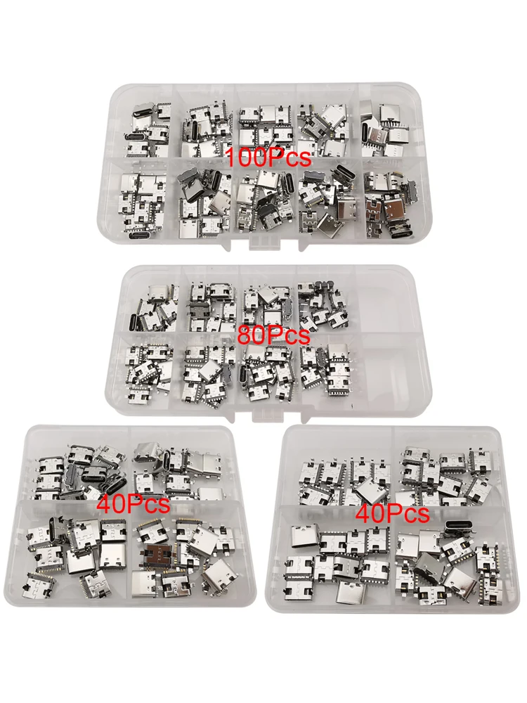 40/80/100 pièces mélange 2Pin 6Pin 16Pin Type C USB connecteurs de station de charge type-c PCB bricolage Kits de réparation USB-C produit numérique pour téléphone