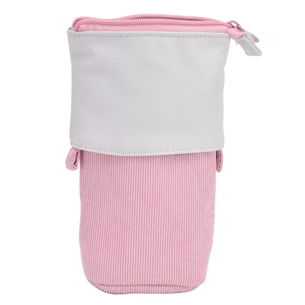 PU Corduroy Telescopic Pencil Pouch Pink Purple Green Blue Yellow Adjustable Height Multi-functional Storage Pouch
