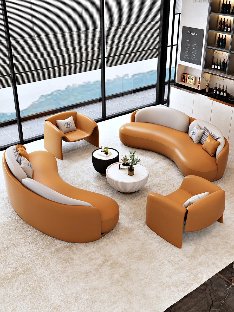 

Lending Room Light Luxury Arc Sofa Combination Hotel Lobby Office Rest Area Parlor Reception Sofa Chairs