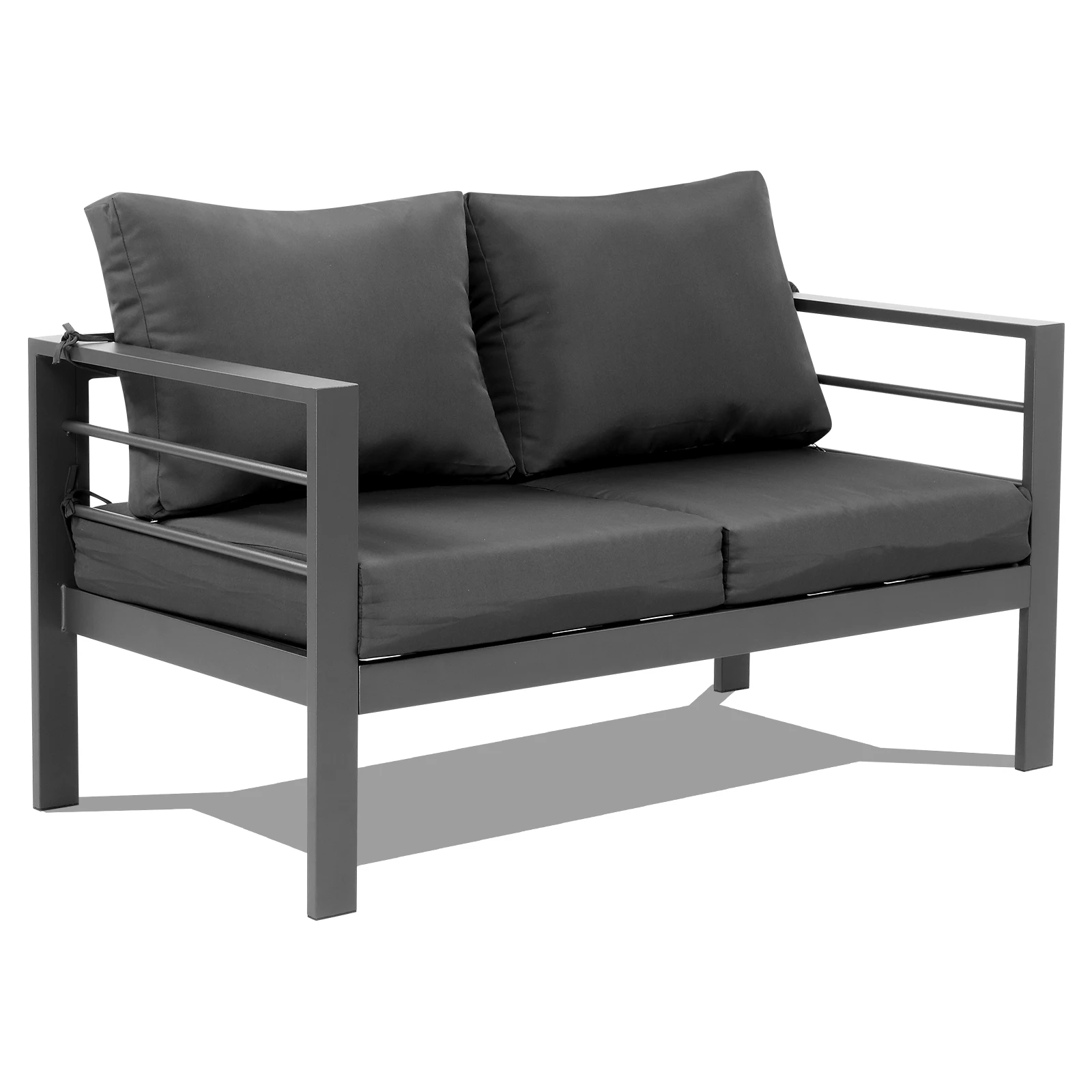 

Garden Sofa Love Seat Sofa Coffee Table Grey Frame Dark Grey Cushion Aluminium Frame Sofa