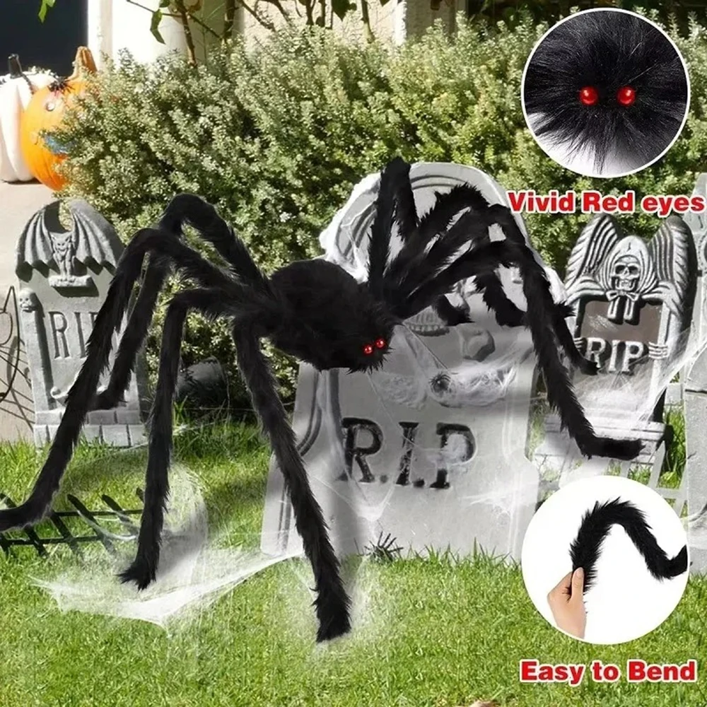 Halloween Große Plüsch-Spinne Horror Halloween-Dekoration Party-Requisite Outdoor Riesige Spinne Deko 30-200cm Scherzartikel Schwarze Spinne – Detail 5