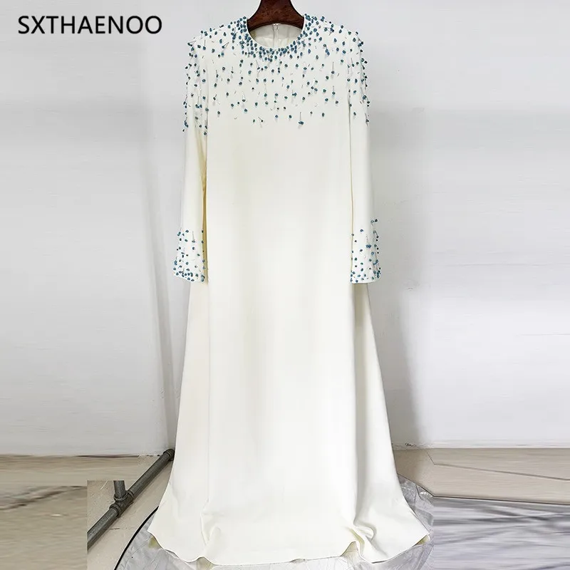 SXTHAENOO 2025 Nuovo Boho Chic In Rilievo Allentato Maxi Vestito A Maniche Lunghe Elegante Usura Del Partito Plus Size Abiti Flowy Donne Abiti