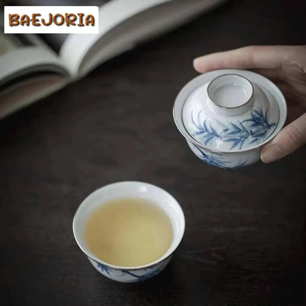 Antique Hand-painted Blue and White Bamboo Tea Set Kit Retro 1 Pot 1 Cups Tea Brewing Portable Tote Bag Kung Fu Tea Set Craft