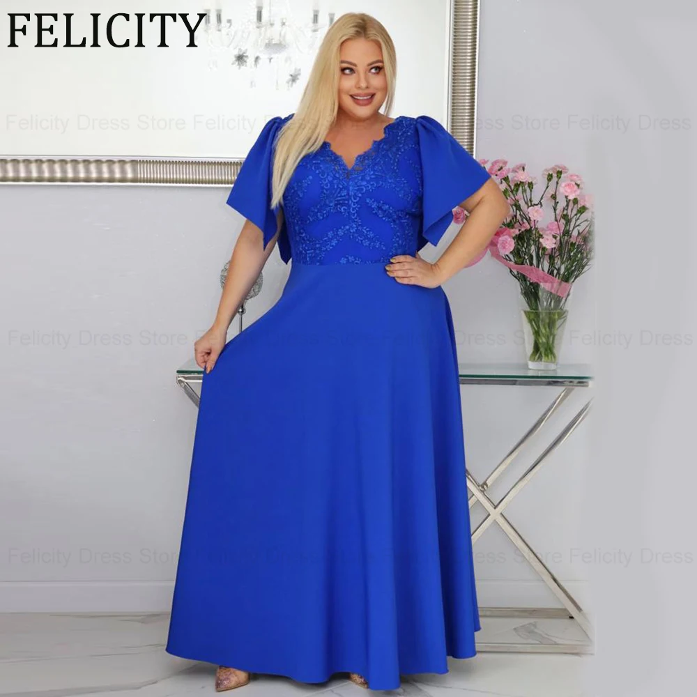 Elegante Plus Size Mutter der Braut Kleid A-Linie V-Ausschnitt Hochzeits gast Kleider Spitze Applikationen boden lange Abendkleider