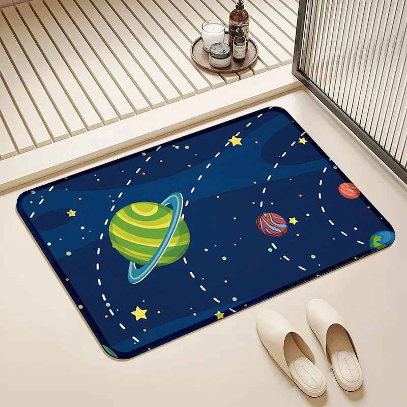 

Colorful Planets Space Flannel Doormat Non-Slip Absorbent Soft Floor Mat for Entryway Bathroom Kitchen Kids Room Home Decor Rug