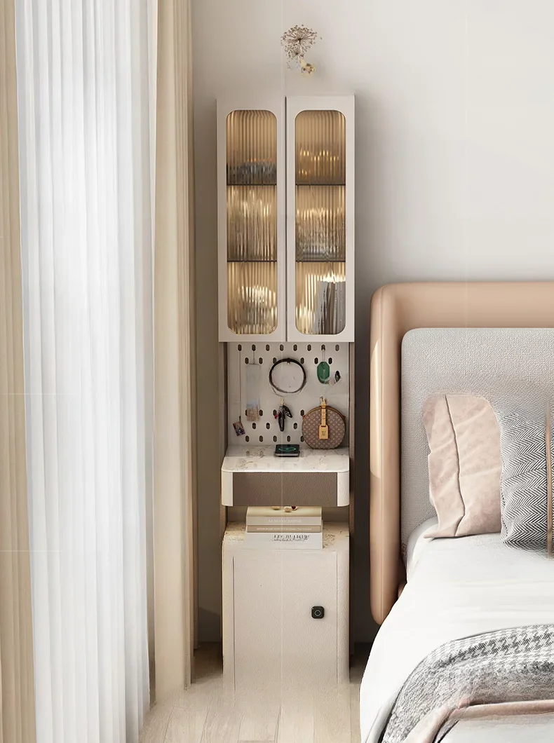 Bedside cabinet, bookshelf, storage rack, integrated floor lamp, charging lock, modern, simple, large capacity bedroom