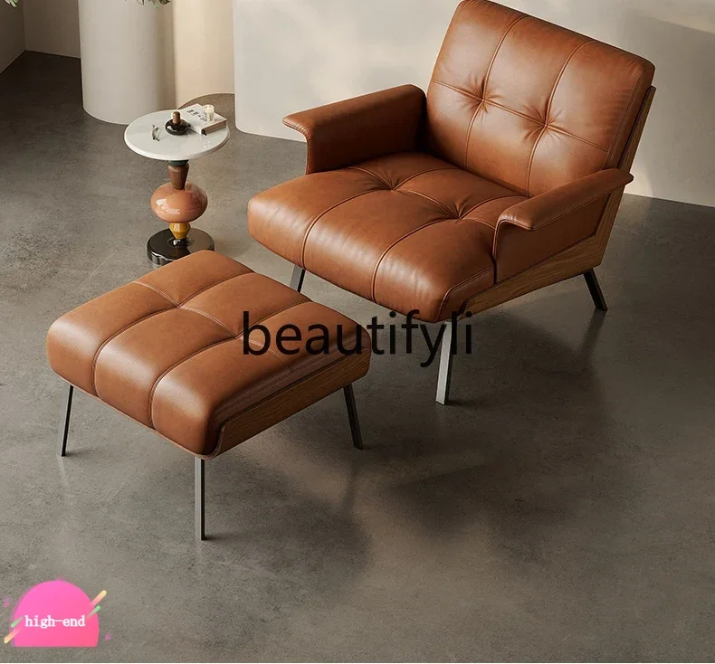 

Масляное восковое кожаное кресло, одиночный диван, ленивое кресло, светлое, роскошное, современное, простое, из массива дерева