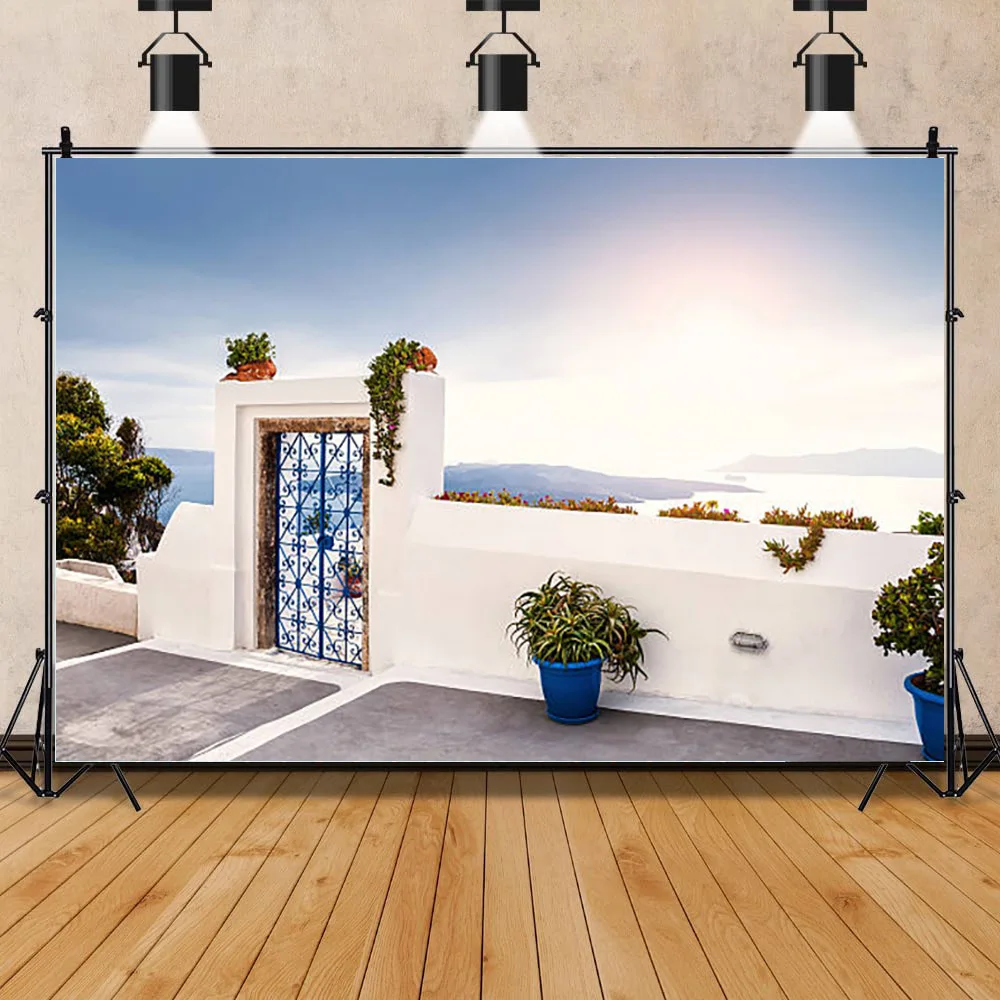 NITREE Green Plants and Traditional Houses Spring Flowers Streets of the Small Town Photography Background Prop XZ-03