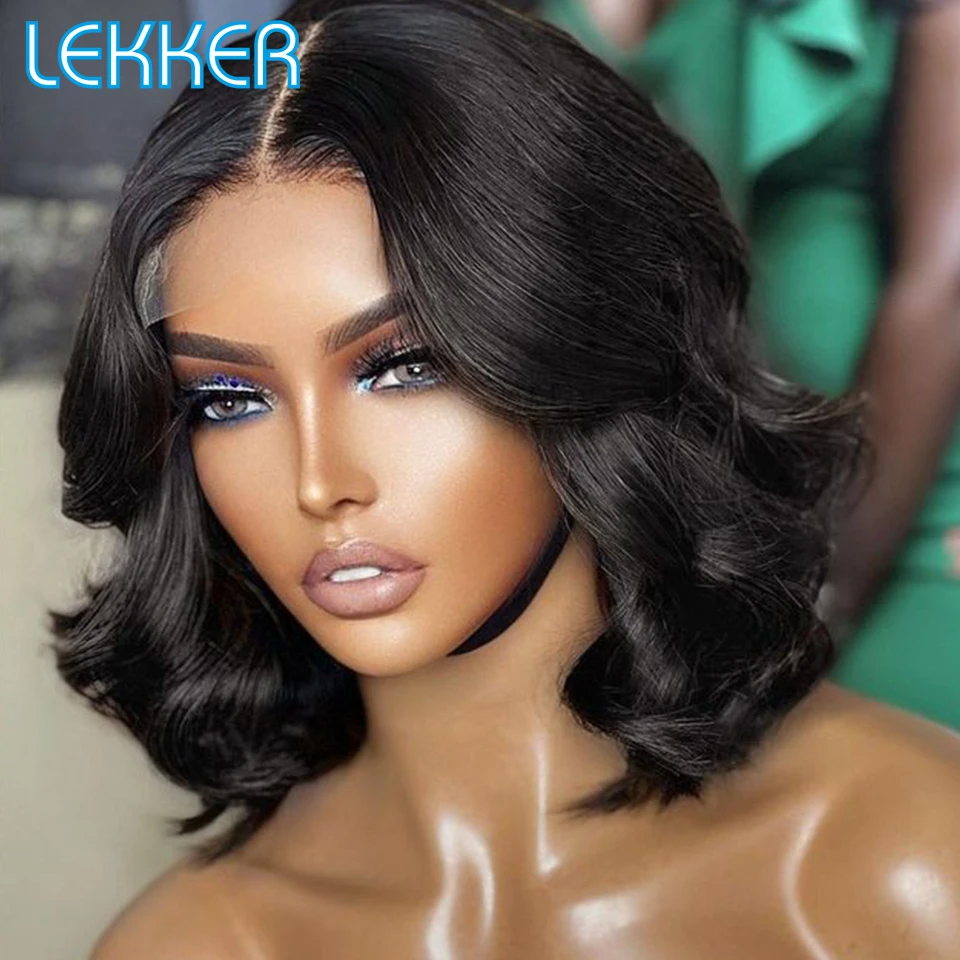 

Lekker 12" Body Wave 13x4 Lace Frontal Human Hair Bob Wigs For Women Brazilian Remy Hair Glueless Free Part HD Lace Wavy Wigs