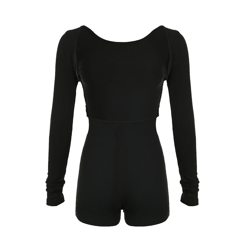 HEYounGIRL Backless Sexy Black Women Jumpsuit Long Sleeve Minimalist Casual Fashion High Street Rompers Autumn Basic Playsuit