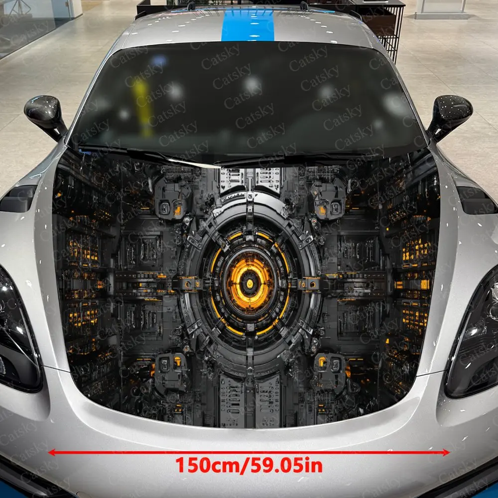 Cyber Mechanical Core Car Vinyl Wrap, PVC Material Waterproof Car Hood Sticker, Self-Adhesive Scratch-Resistant Stickers for Eng