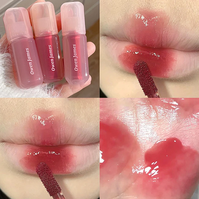 Pink Tube Water Mirror Lip Gloss Crystal Jelly Lip Glaze Moisturizing Watery Texture Lip Tint Long Lasting Lip Makeup Cosmetics