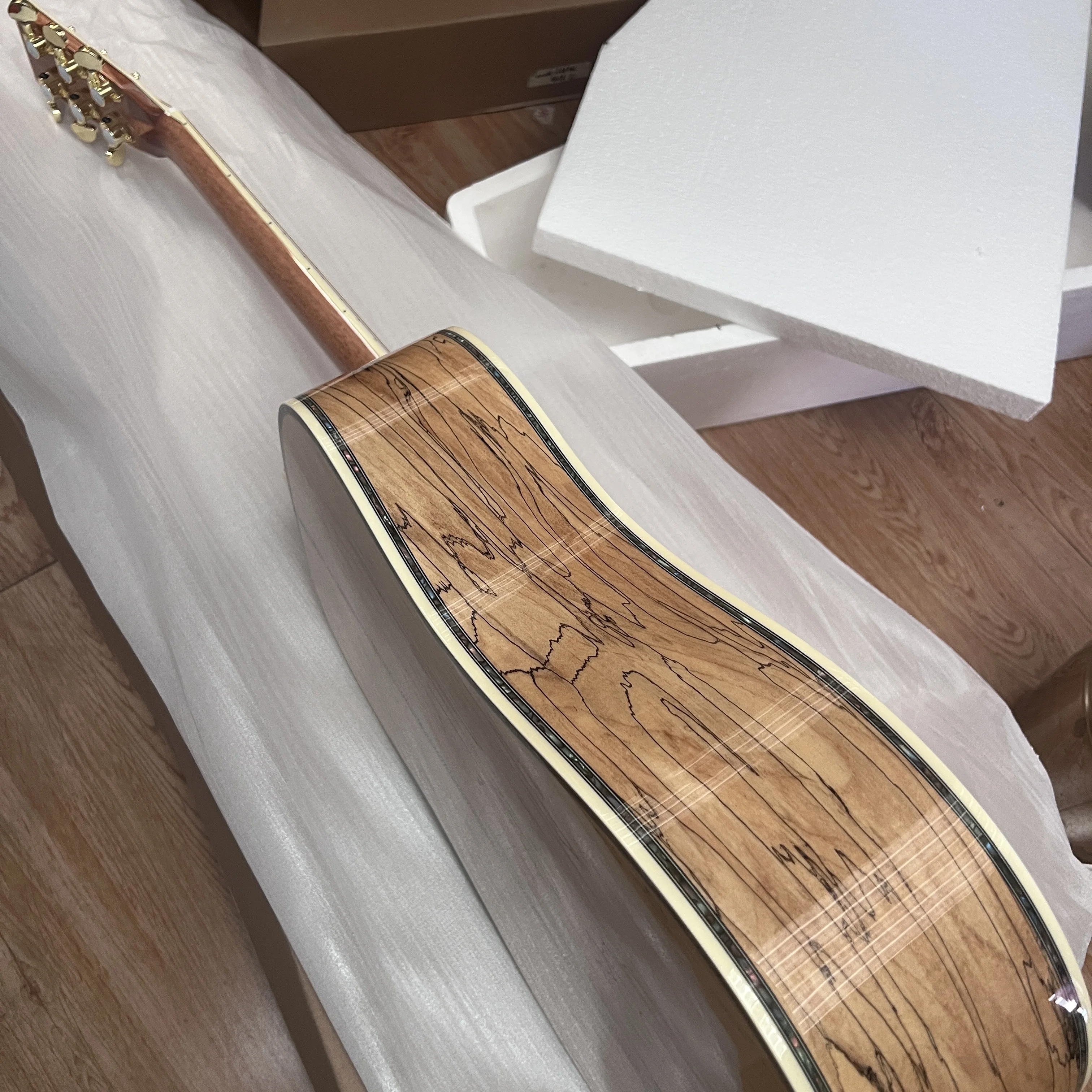 2026 New  D Spalted Maple Folk Guitar  KOA Neck Abalone Inlay High Gloss Handcrafted Premium Gift Delivery Charges Complimentary view 3