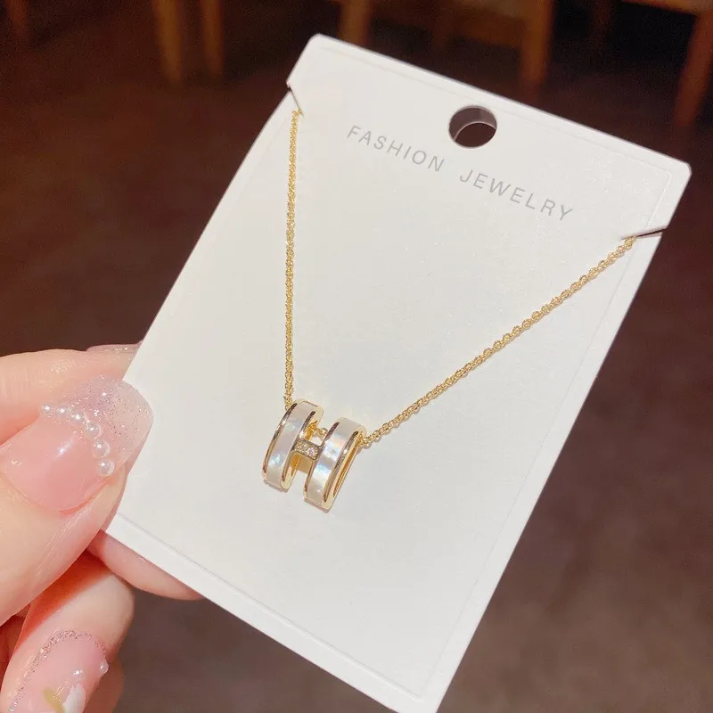 White Shell Mother of Pearl H Shape Pendant Necklaces for Women Chic Concise Choker 18K Gold Sterling Silver 925 Jewelry Gifts
