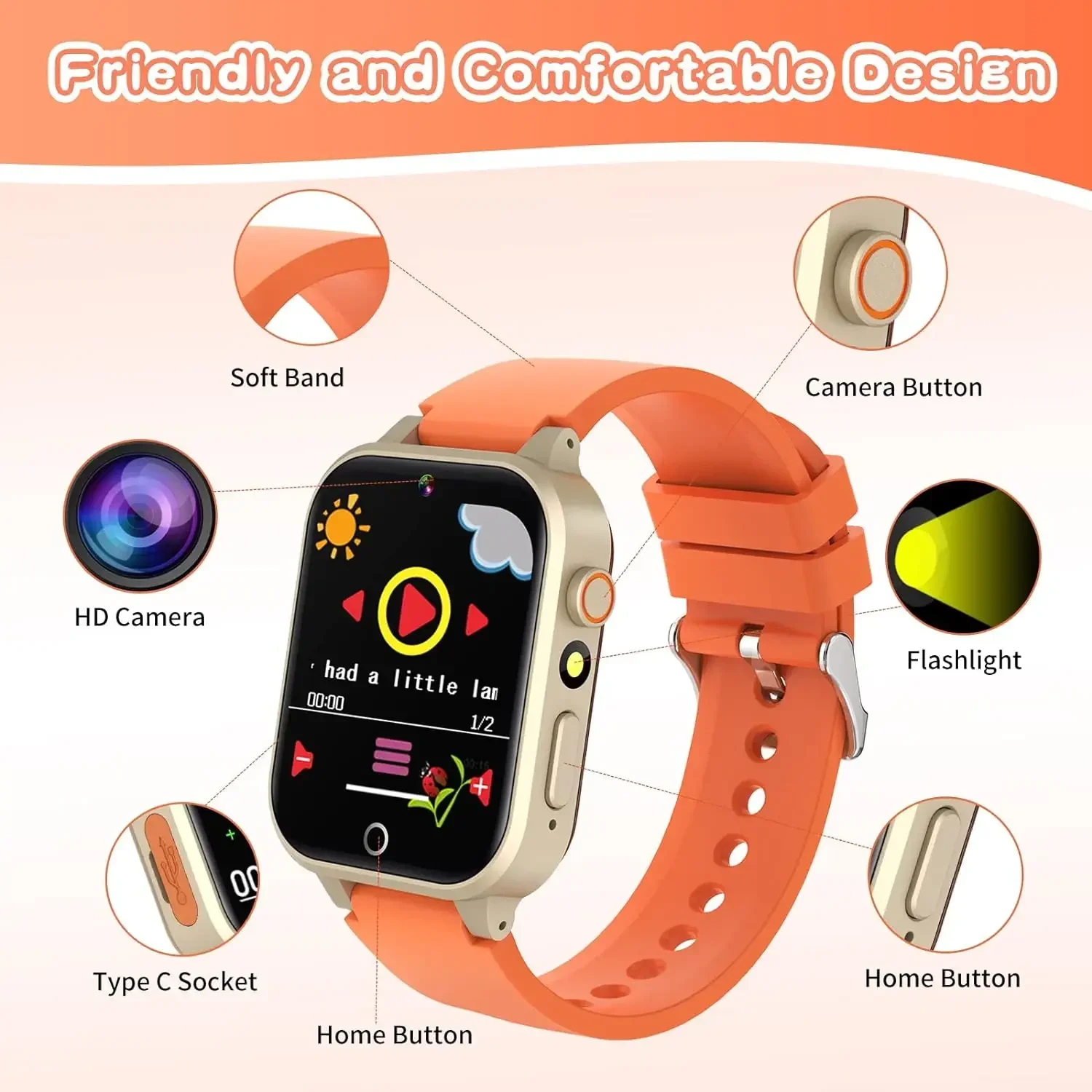 For  Age 5-12 Kids Gifts with 26 Games fun photo taking Music Player Pedometer Flashlight etc. Kids Games Smart Watch