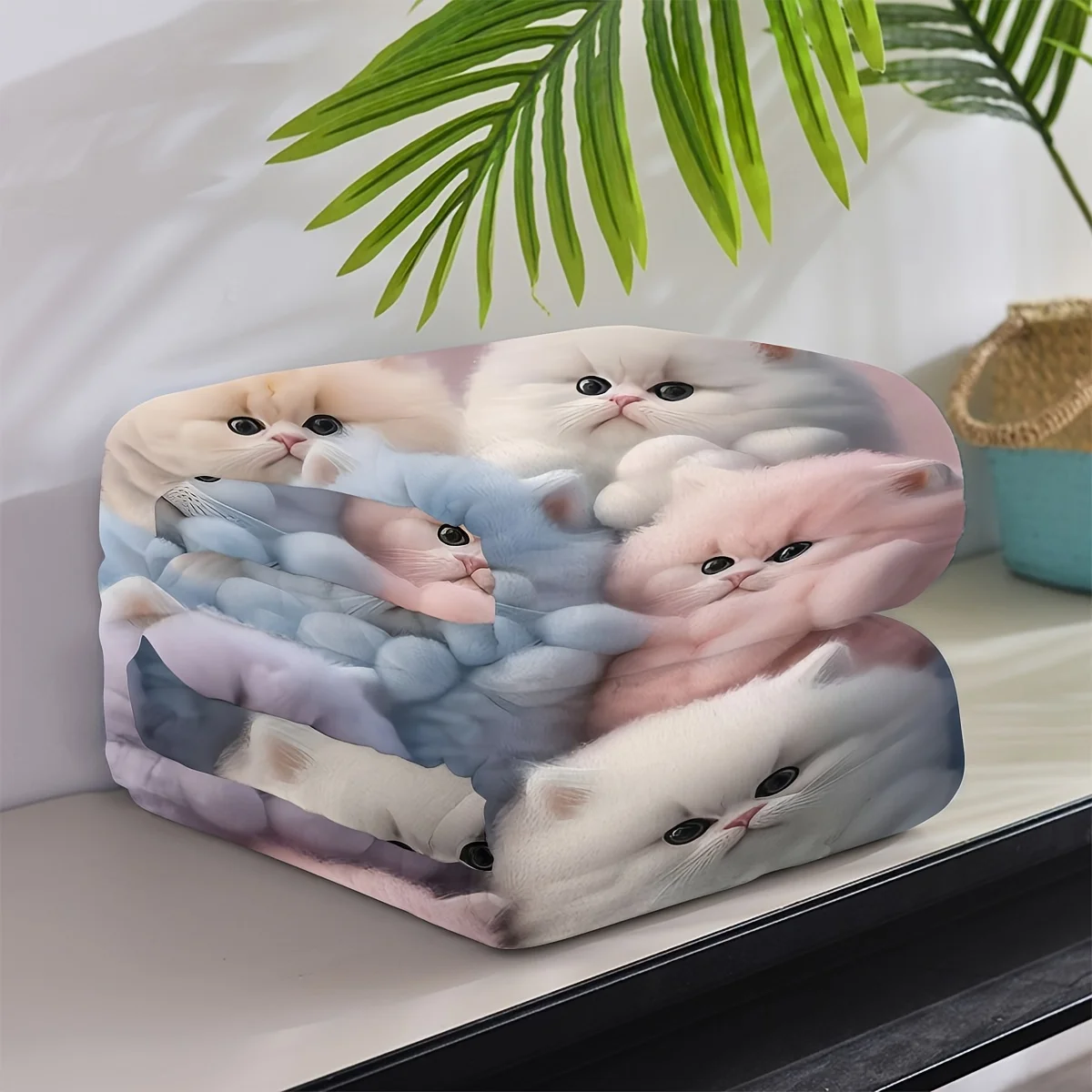 VIKAMA Cute Cat Patterned Blanket, Soft Spring And Autumn Warm Flannel Blanket, Comfortable Home Decor Sofa Blanket