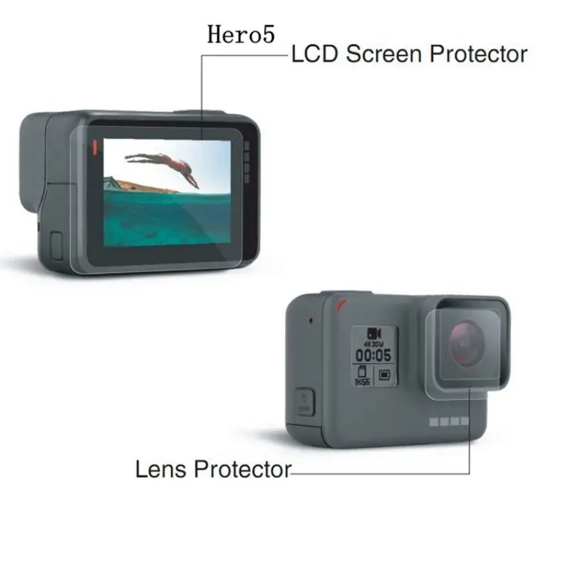 울트라 클리어 LCD 화면 보호기, 유리 렌즈 보호 필름, Go Pro HERO 5 6 7 블랙 카메라 액세서리