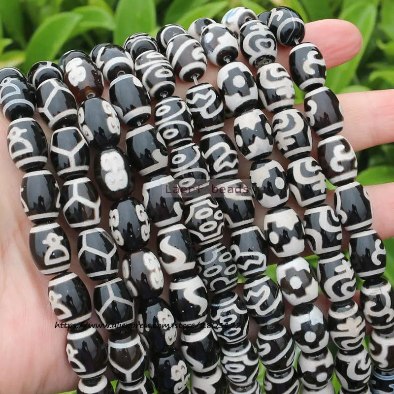 

8pcs ,10x14mm Natural Black Agate Ancient Tibet Dzi beads, Many patterns, For DIY Jewelry making !