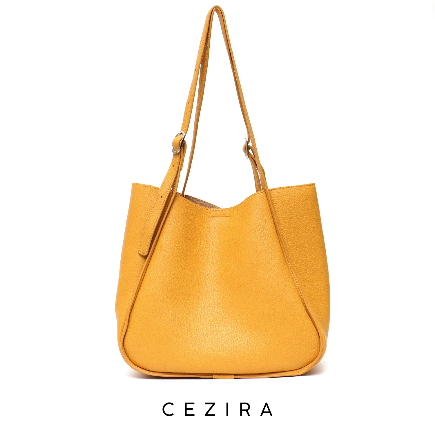 CEZIRA Women Daily Tote Shoulder Handbags PU Vegan Leather Soft Large Capacity Liner Bag Fashion Casual Simple Purse Diaper Bags