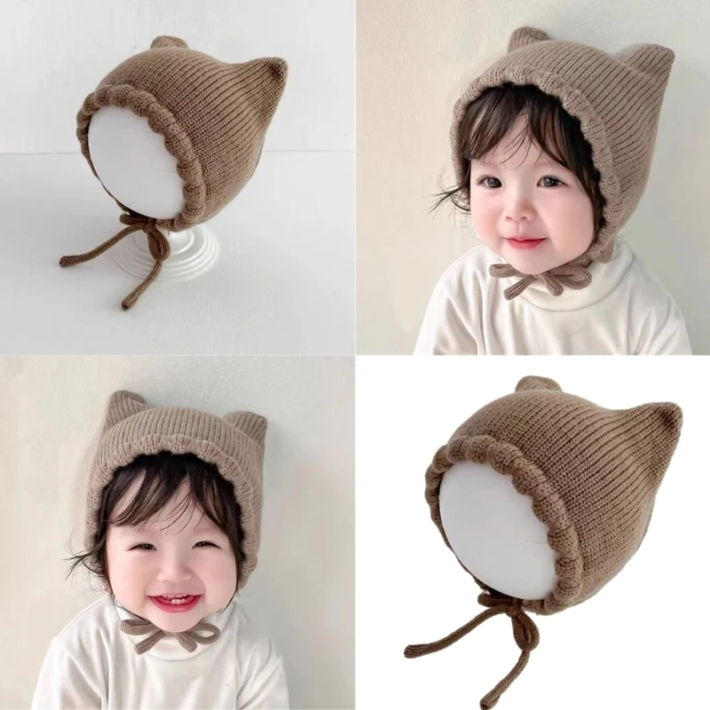 Cartoon Baby Strickmütze Einfarbig Ohrenwärmende Mütze Trendige Winter Babymütze für Kleinkinder Kleinkinder für 5-18 Monate alte Babys