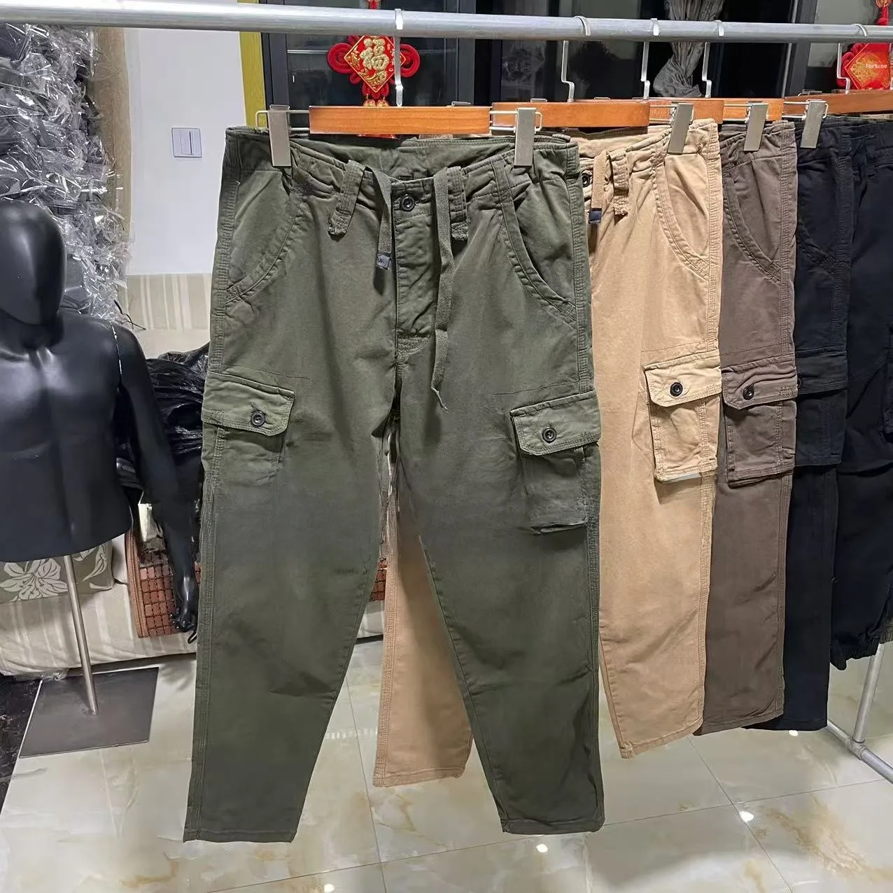 

Новые мужские рабочие брюки D.STRANIK из чистого хлопка в американском ретро-стиле, многокарманные, весна-осень, цвет хаки, повседневные, модные