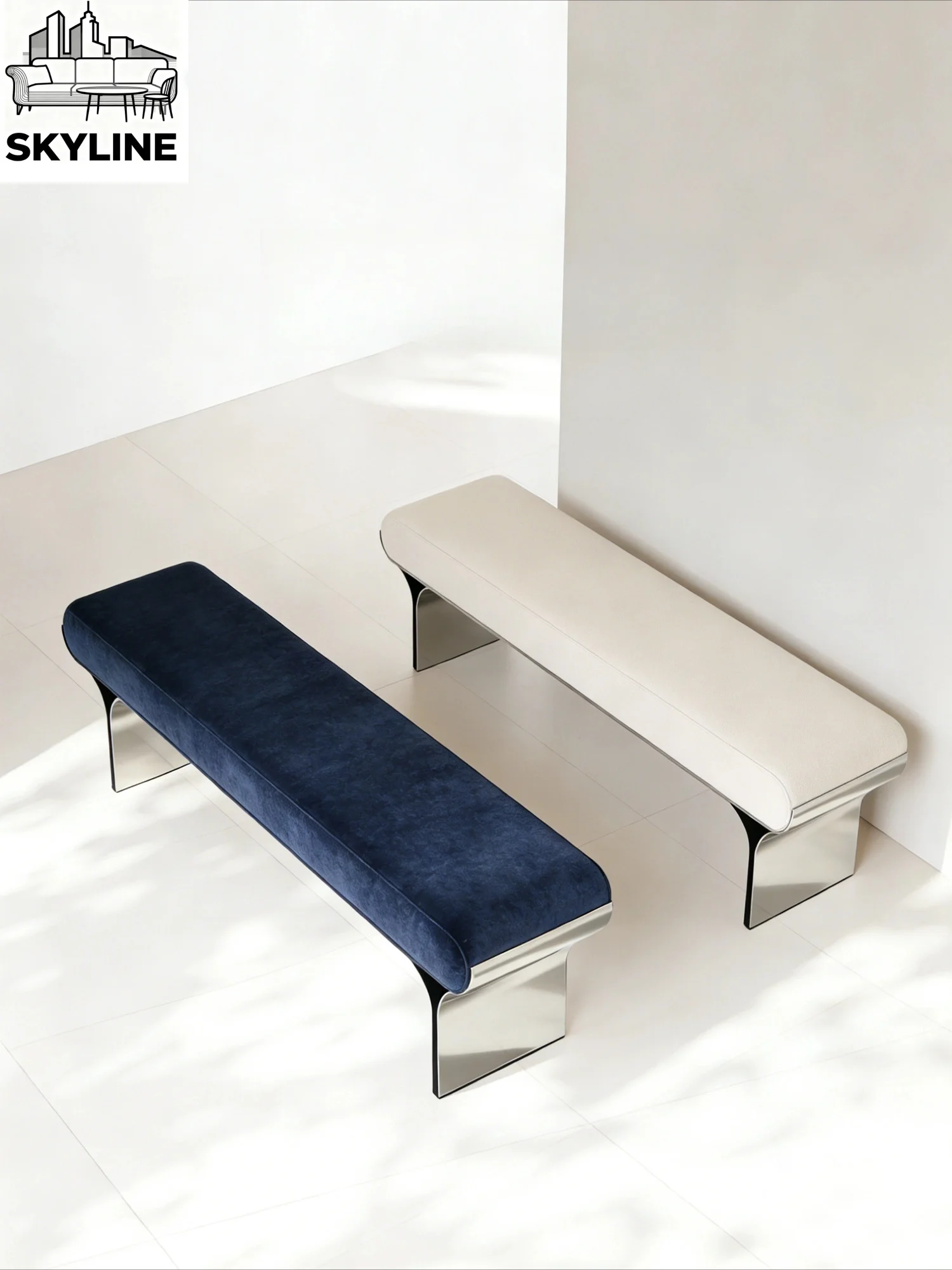 Italian minimalist stainless steel fabric bench light luxury high-end shoe changing stool bedside stool