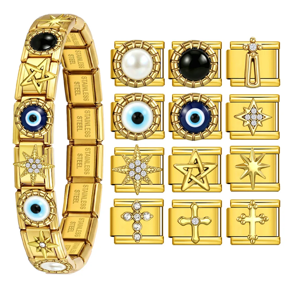 Choice Gift Jewelry Inserts Gothic Evil Eyes Gold Color Italian Link Fit Making DIY Stainless Steel 9mm Italian Charm Bracelet