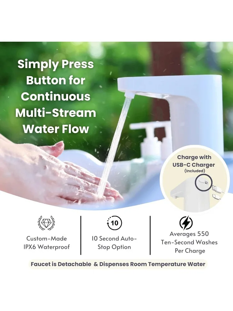 الحوض: محطة غسيل حاصلة على براءة اختراع مع صنبور إلكتروني سعة 2 جالونًا سهلة الإعداد |   الاستخدام الداخلي والخارجي مثالي لغسل الأطباق