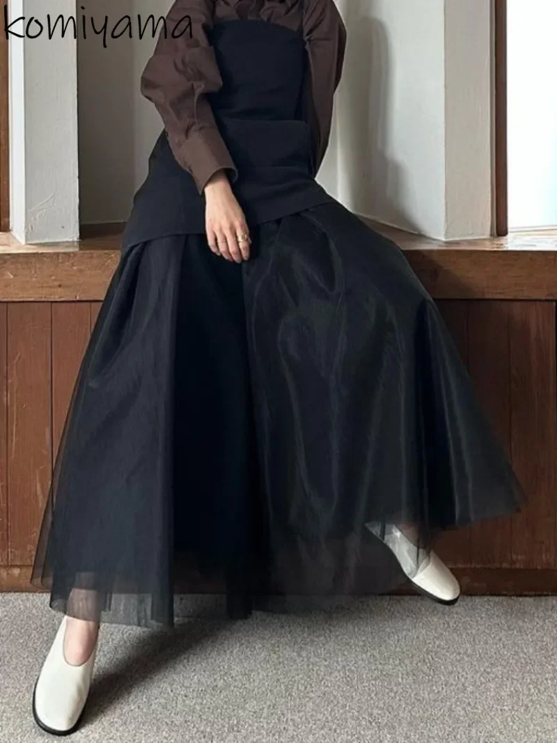 High Waist A-line Skirts Womens Japan Literary Style Mesh Skirt Elegant Fashion Draped Faldas Mujer Fall 2025 New Jupe Femme