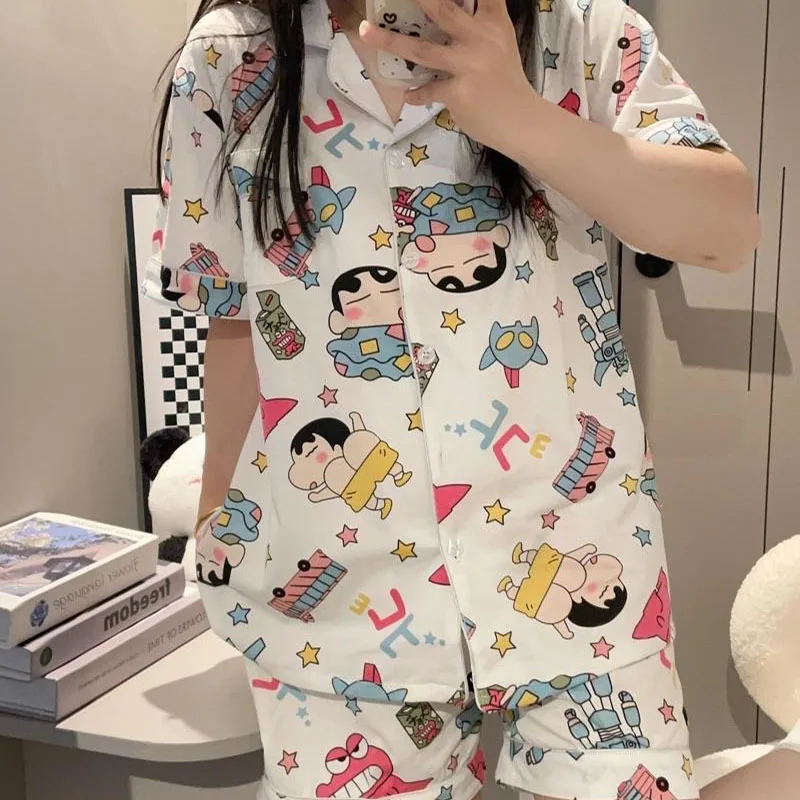 Anime Kawaii Cute Crayon Shin-Chans Pajamas Short Sleeved Shorts Leisure Loose Comfortable Girl Birthday Gift For Girlfriend