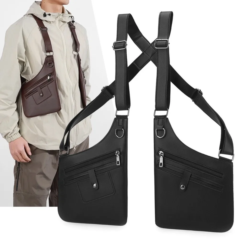 

Adjustable Shoulder Straps Men's Armpit Shoulder Bag Waterproof Faux Leather Multi-Pocket Design Strap Chest Bag Zipper Closure