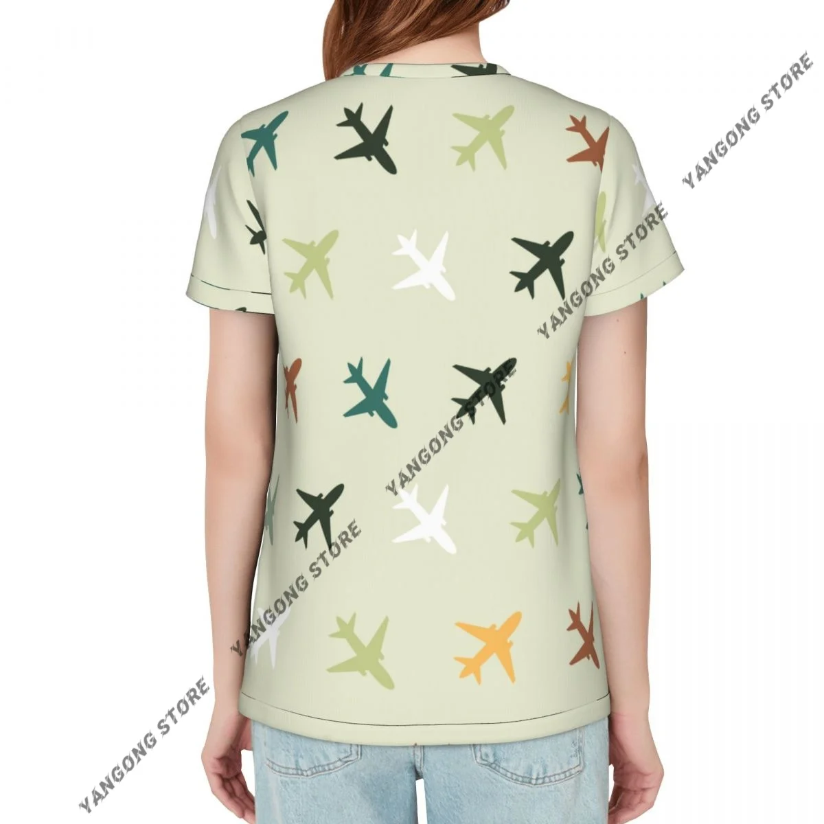 T Shirt Women Colorful Planes Tee Shirt Casual Round Neck Short Sleeve Streetwear Female T-Shirt
