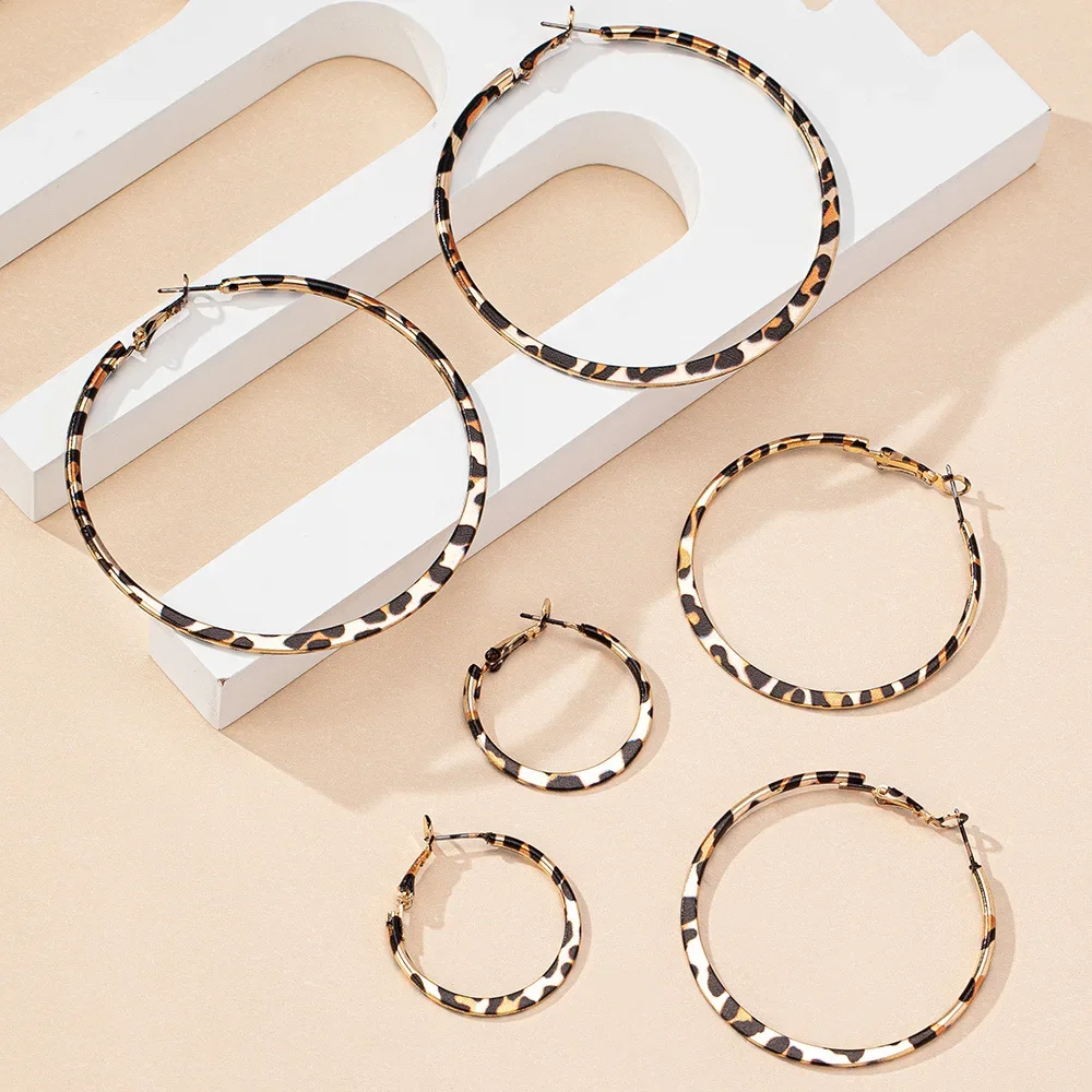 Hoop Earrings For Women Geometric Circles Leopard Print Three-piece Set Retro Elegance Ear Accessories Fashion Jewelry E523